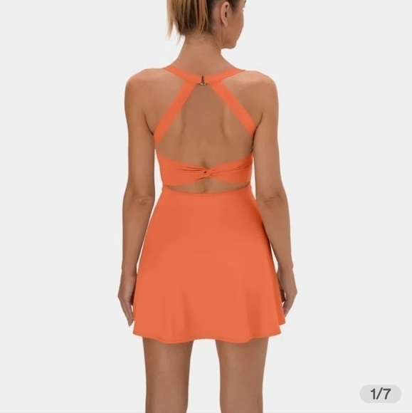 Halara backless cut out twisted side pocket ballet dress orange XS NWT - Picture 2 of 10